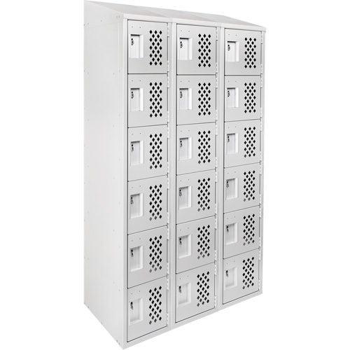 Assembled Lockerettes Clean Line Perforated Economy Lockers, 6 -tier, Bank of 3, 18" x 72" x 12", Steel R.M.G. Prévention