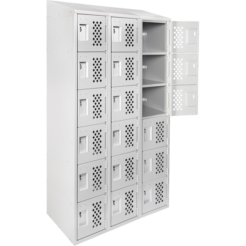Assembled Lockerettes Clean Line Perforated Economy Lockers, 6 -tier, Bank of 3, 18" x 72" x 12", Steel R.M.G. Prévention