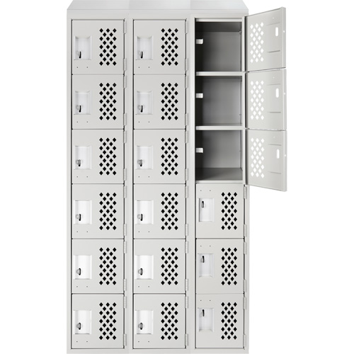 Assembled Lockerettes Clean Line Perforated Economy Lockers, 6 -tier, Bank of 3, 18" x 72" x 12", Steel R.M.G. Prévention
