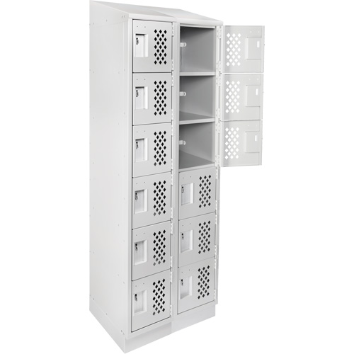 Assembled Lockerettes Clean Line Perforated Economy Lockers, 6 -tier, Bank of 2, 18" x 72" x 12", Steel R.M.G. Prévention