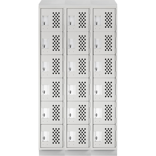 Assembled Lockerettes Clean Line Perforated Economy Lockers, 6 -tier, Bank of 3, 18" x 72" x 12", Steel R.M.G. Prévention