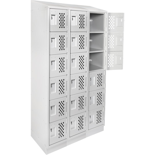 Assembled Lockerettes Clean Line Perforated Economy Lockers, 6 -tier, Bank of 3, 18" x 72" x 12", Steel R.M.G. Prévention