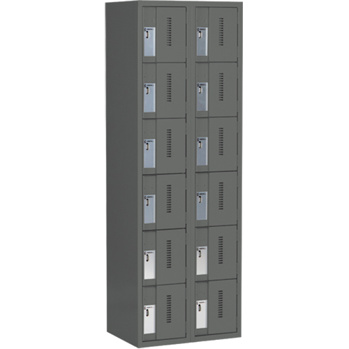 Concorde Heavy-Duty Lockers, 6 -tier, Bank of 2, 24" x 18" x 72", Steel, Charcoal, Welded (Assembled) R.M.G. Prévention