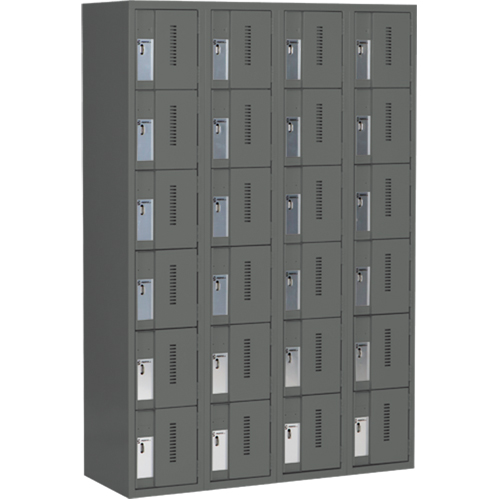 Concorde Heavy-Duty Lockers, 6 -tier, Bank of 4, 48" x 18" x 72", Steel, Charcoal, Welded (Assembled) R.M.G. Prévention