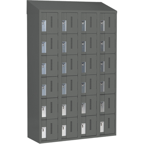 Concorde Heavy-Duty Lockers, 6 -tier, Bank of 4, 48" x 18" x 78", Steel, Charcoal, Welded (Assembled) R.M.G. Prévention