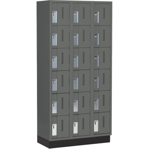 Concorde Heavy-Duty Lockers, 6 -tier, Bank of 3, 36" x 18" x 76", Steel, Charcoal, Welded (Assembled) R.M.G. Prévention