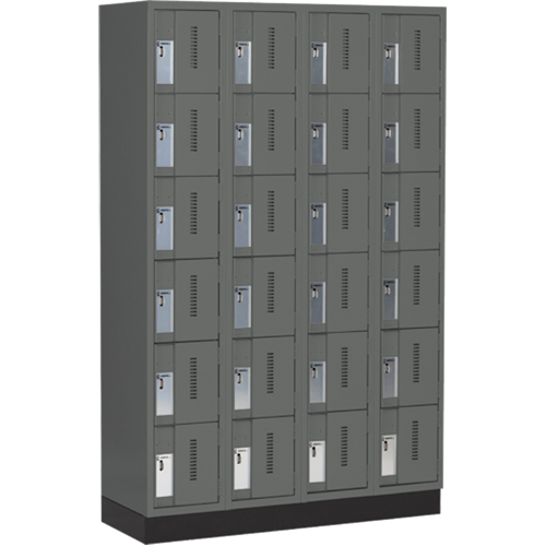 Concorde Heavy-Duty Lockers, 6 -tier, Bank of 4, 48" x 18" x 76", Steel, Charcoal, Welded (Assembled) R.M.G. Prévention