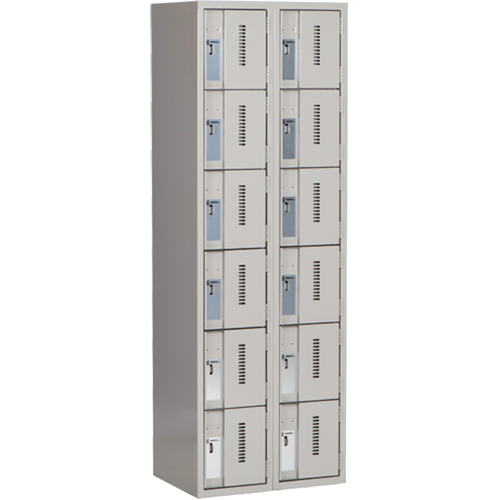 Concorde Heavy-Duty Lockers, 6 -tier, Bank of 2, 24" x 18" x 72", Steel, Grey, Welded (Assembled) R.M.G. Prévention