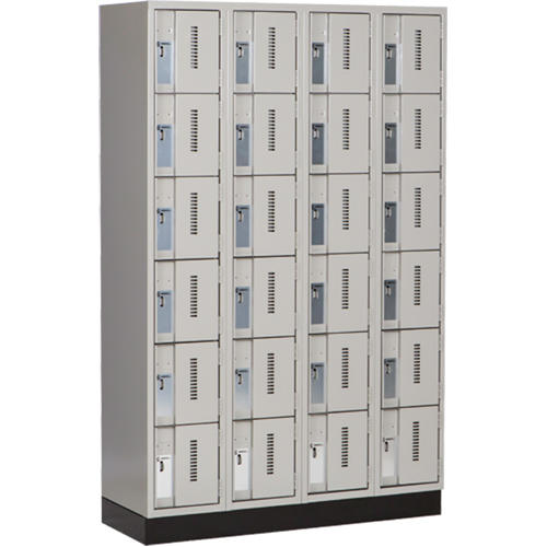 Concorde Heavy-Duty Lockers, 6 -tier, Bank of 4, 48" x 18" x 76", Steel, Grey, Welded (Assembled) R.M.G. Prévention