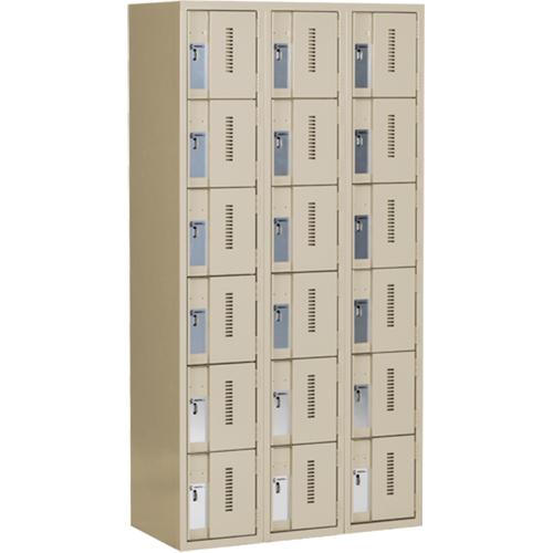 Concorde Heavy-Duty Lockers, 6 -tier, Bank of 3, 36" x 18" x 72", Steel, Beige, Welded (Assembled) R.M.G. Prévention