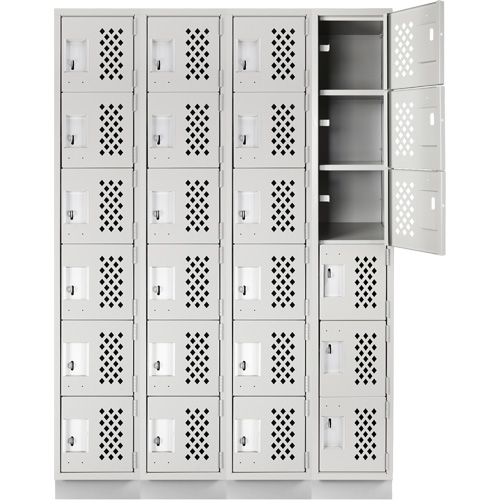 Assembled Clean Line Perforated Economy Lockers, 6 -tier, Bank of 4, 18" x 72" x 12", Steel R.M.G. Prévention