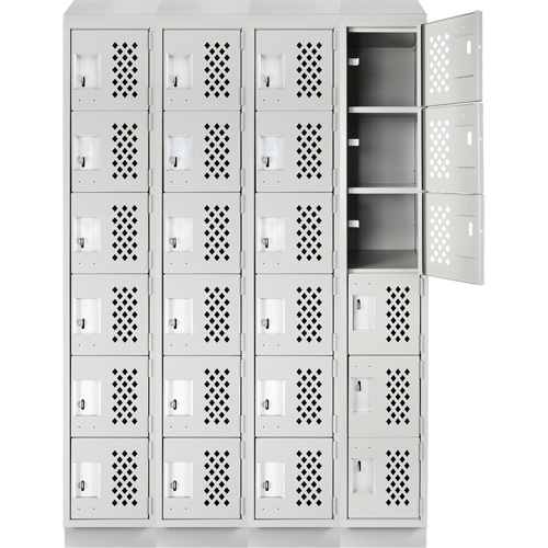 Assembled Clean Line Perforated Economy Lockers, 6 -tier, Bank of 4, 18" x 72" x 12", Steel R.M.G. Prévention
