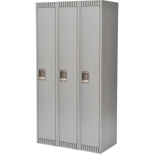 Lockers, Bank of 3, 36" x 18" x 72", Steel, Grey, Knocked Down R.M.G. Prévention