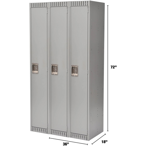 Lockers, Bank of 3, 36" x 18" x 72", Steel, Grey, Knocked Down R.M.G. Prévention