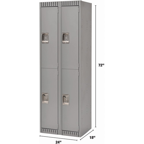 Lockers, 2 -tier, Bank of 2, 24" x 18" x 72", Steel, Grey, Knocked Down R.M.G. Prévention