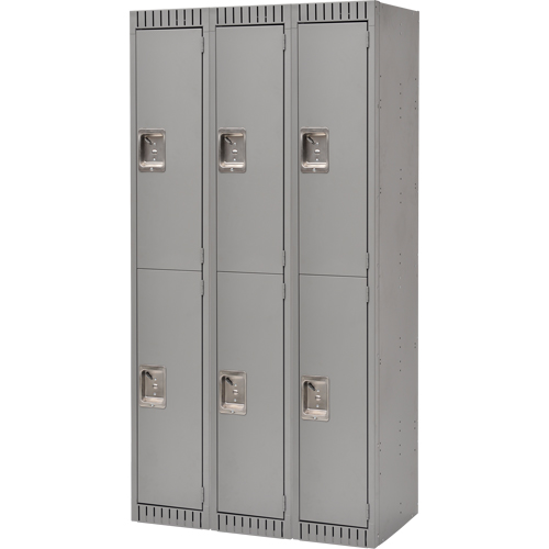 Lockers, 2 -tier, Bank of 3, 36" x 18" x 72", Steel, Grey, Knocked Down R.M.G. Prévention