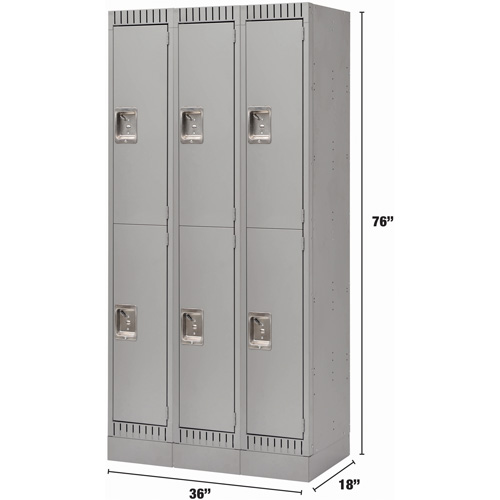 Lockers, 2 -tier, Bank of 3, 36" x 18" x 76", Steel, Grey, Knocked Down R.M.G. Prévention