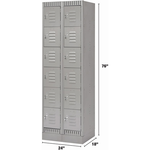 Lockers, 6 -tier, Bank of 2, 24" x 18" x 76", Steel, Grey, Knocked Down R.M.G. Prévention