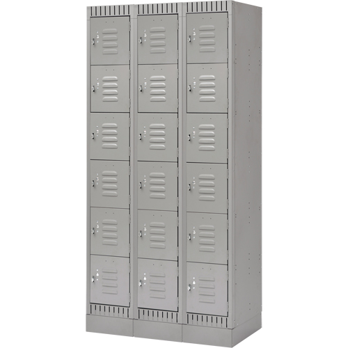 Lockers, 6 -tier, Bank of 3, 36" x 18" x 76", Steel, Grey, Knocked Down R.M.G. Prévention