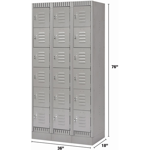 Lockers, 6 -tier, Bank of 3, 36" x 18" x 76", Steel, Grey, Knocked Down R.M.G. Prévention