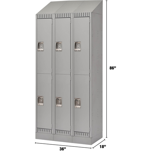 Casiers, 2 niveaux, Bloc de 3, 36" x 18" x 86", Acier, Gris, D&eacute;mont&eacute; R.M.G. Prévention
