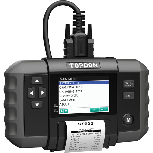 Testeur de batterie 12?V et de syst&egrave;mes 12?V/24?V BT600 avec imprimante int&eacute;gr&eacute;e R.M.G. Prévention
