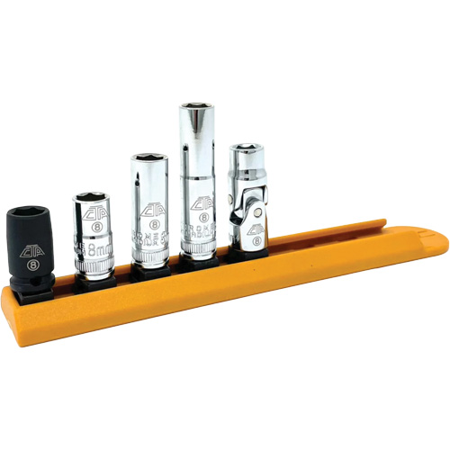 Chrome Finish Socket Set with Rail, 5 Pieces, 1/4" Drive Size R.M.G. Prévention