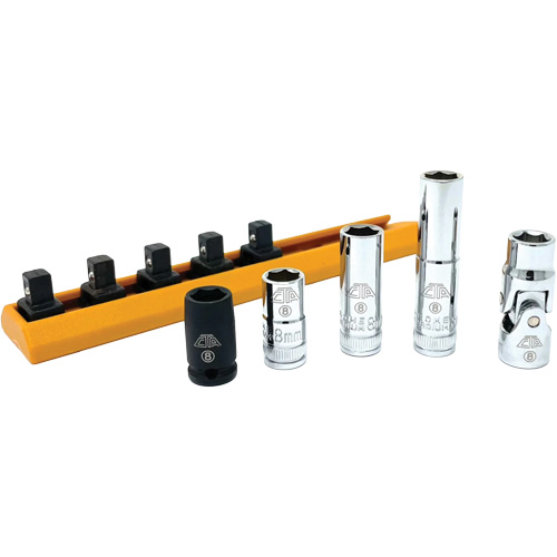 Chrome Finish Socket Set with Rail, 5 Pieces, 1/4" Drive Size R.M.G. Prévention