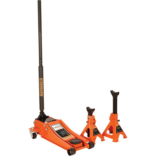 Low Profile Service Jack with Safety Stands, 3 Ton(s) Capacity, 2-19/20" Lowered, 19-9/10" Raised, Manual Hydraulic R.M.G. Prévention