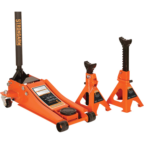 Low Profile Service Jack with Safety Stands, 3 Ton(s) Capacity, 2-19/20" Lowered, 19-9/10" Raised, Manual Hydraulic R.M.G. Prévention