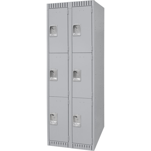 Lockers, 3 -tier, Bank of 2, 24" x 18" x 72", Steel, Grey, Knocked Down R.M.G. Prévention