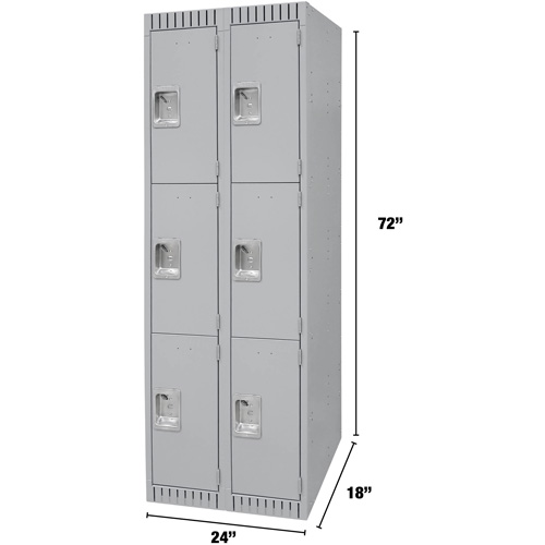 Lockers, 3 -tier, Bank of 2, 24" x 18" x 72", Steel, Grey, Knocked Down R.M.G. Prévention