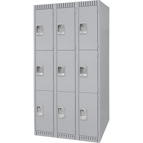 Lockers, 3 -tier, Bank of 3, 36" x 18" x 72", Steel, Grey, Knocked Down R.M.G. Prévention