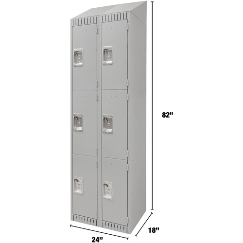 Lockers, 3 -tier, Bank of 2, 24" x 18" x 82", Steel, Grey, Knocked Down R.M.G. Prévention