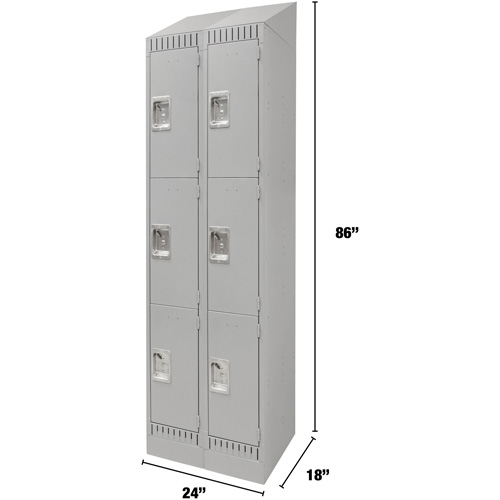 Lockers, 3 -tier, Bank of 2, 24" x 18" x 86", Steel, Grey, Knocked Down R.M.G. Prévention