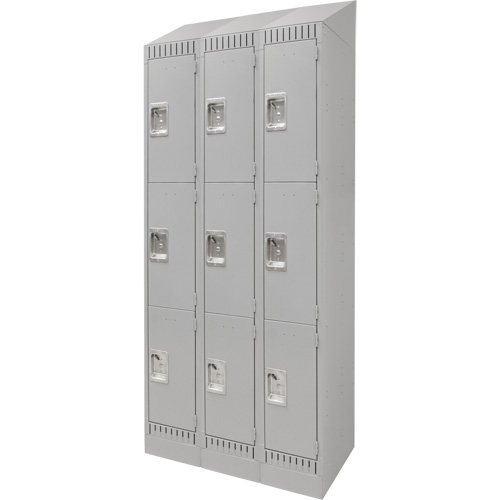 Lockers, 3 -tier, Bank of 3, 36" x 18" x 86", Steel, Grey, Knocked Down R.M.G. Prévention