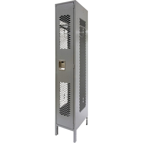 Vented Lockers, 12" x 18" x 78", Steel, Grey, Knocked Down, Perforated R.M.G. Prévention