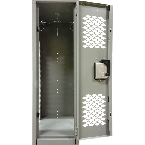 Vented Lockers, 2 -tier, Bank of 2, 24" x 18" x 88", Steel, Grey, Knocked Down, Perforated R.M.G. Prévention