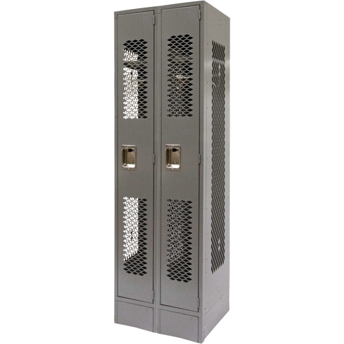 Vented Lockers, Bank of 2, 24" x 18" x 78", Steel, Grey, Knocked Down, Perforated R.M.G. Prévention
