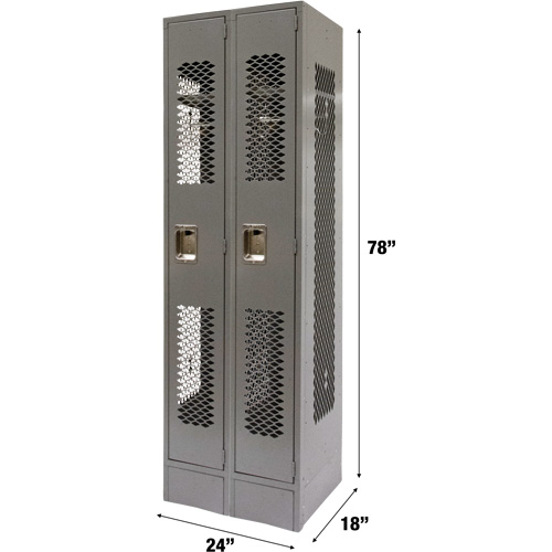 Vented Lockers, Bank of 2, 24" x 18" x 78", Steel, Grey, Knocked Down, Perforated R.M.G. Prévention