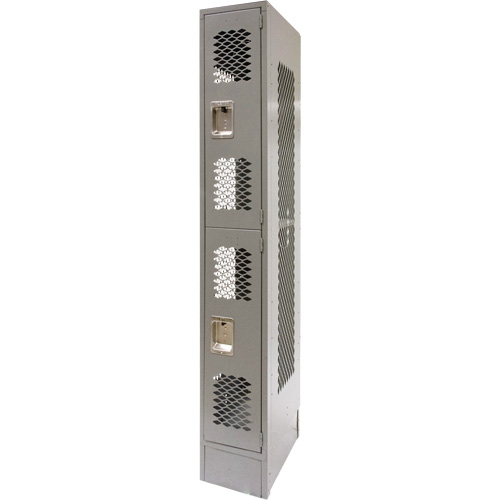 Vented Lockers, 2 -tier, 12" x 18" x 78", Steel, Grey, Knocked Down, Perforated R.M.G. Prévention