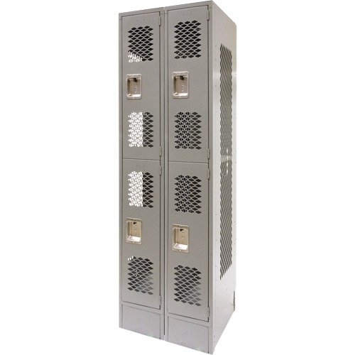 Vented Lockers, 2 -tier, Bank of 2, 24" x 18" x 78", Steel, Grey, Knocked Down, Perforated R.M.G. Prévention