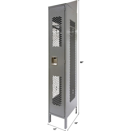 Vented Lockers, 12" x 18" x 88", Steel, Grey, Knocked Down, Perforated R.M.G. Prévention