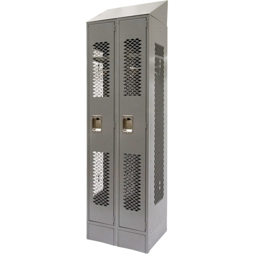 Vented Lockers, Bank of 2, 24" x 18" x 88", Steel, Grey, Knocked Down, Perforated R.M.G. Prévention