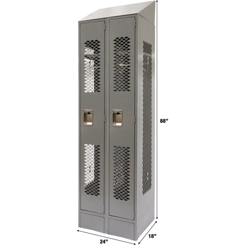 Vented Lockers, Bank of 2, 24" x 18" x 88", Steel, Grey, Knocked Down, Perforated R.M.G. Prévention