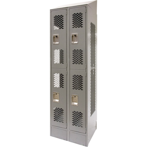 Vented Lockers, 2 -tier, Bank of 2, 24" x 18" x 88", Steel, Grey, Knocked Down, Perforated R.M.G. Prévention