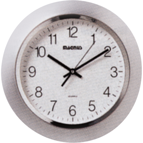 Clocks, Analog, Battery Operated, 14" Dia., Silver R.M.G. Prévention