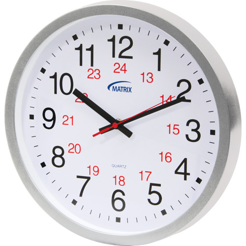 Horloge 12/24 h, Analogique, &agrave; piles, 12", Argent R.M.G. Prévention