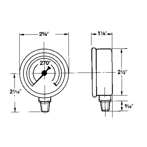 Manom&egrave;tres,  2-1/2", 30" Hg-0" Vac, Fixation inf&eacute;rieure, Analogique rempli de liquide R.M.G. Prévention