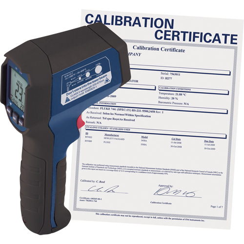 Infrared Thermometer with Calibration Certificate, -31°- 1202° F ( -35° - 650° C ), 12:1, Adjustable Emmissivity R.M.G. Prévention